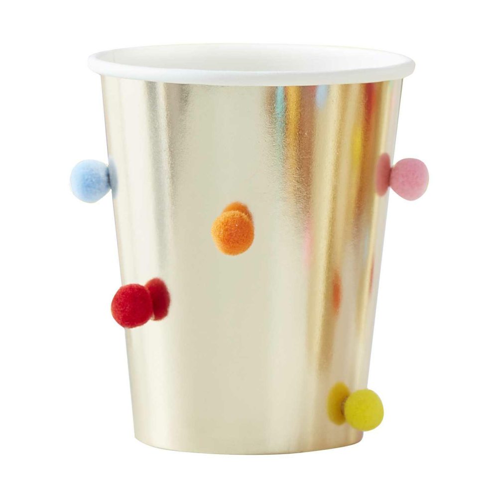 Paper Cups |   Rainbow Pom Pom Gold Paper Party Cups Paper Cups Paper Cups