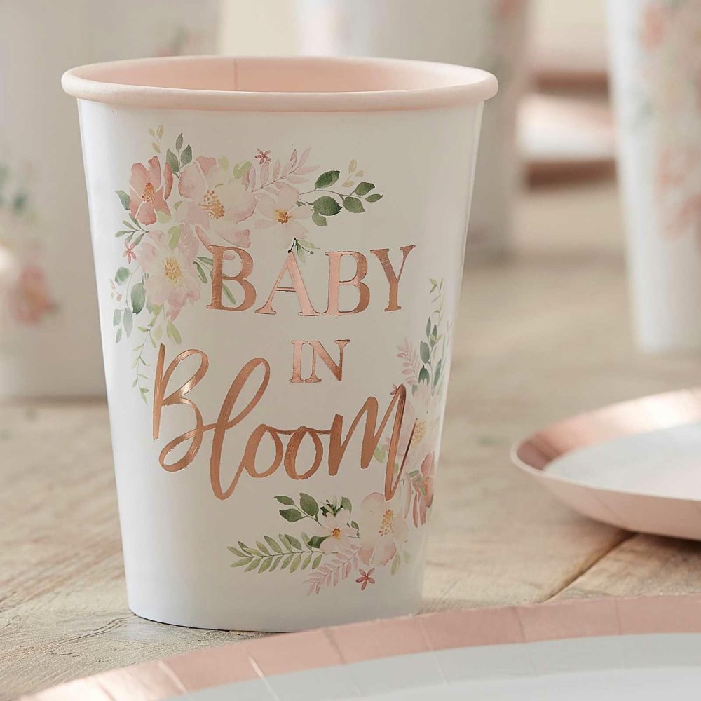 Paper Cups |   Rose Gold Floral Baby Shower Cups Paper Cups Paper Cups