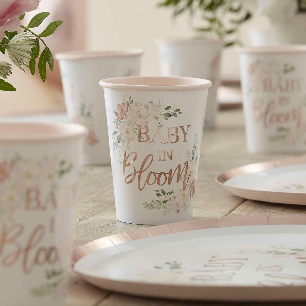 Paper Cups |   Rose Gold Floral Baby Shower Cups Paper Cups Paper Cups