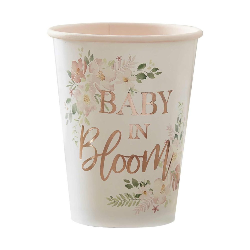 Paper Cups |   Rose Gold Floral Baby Shower Cups Paper Cups Paper Cups