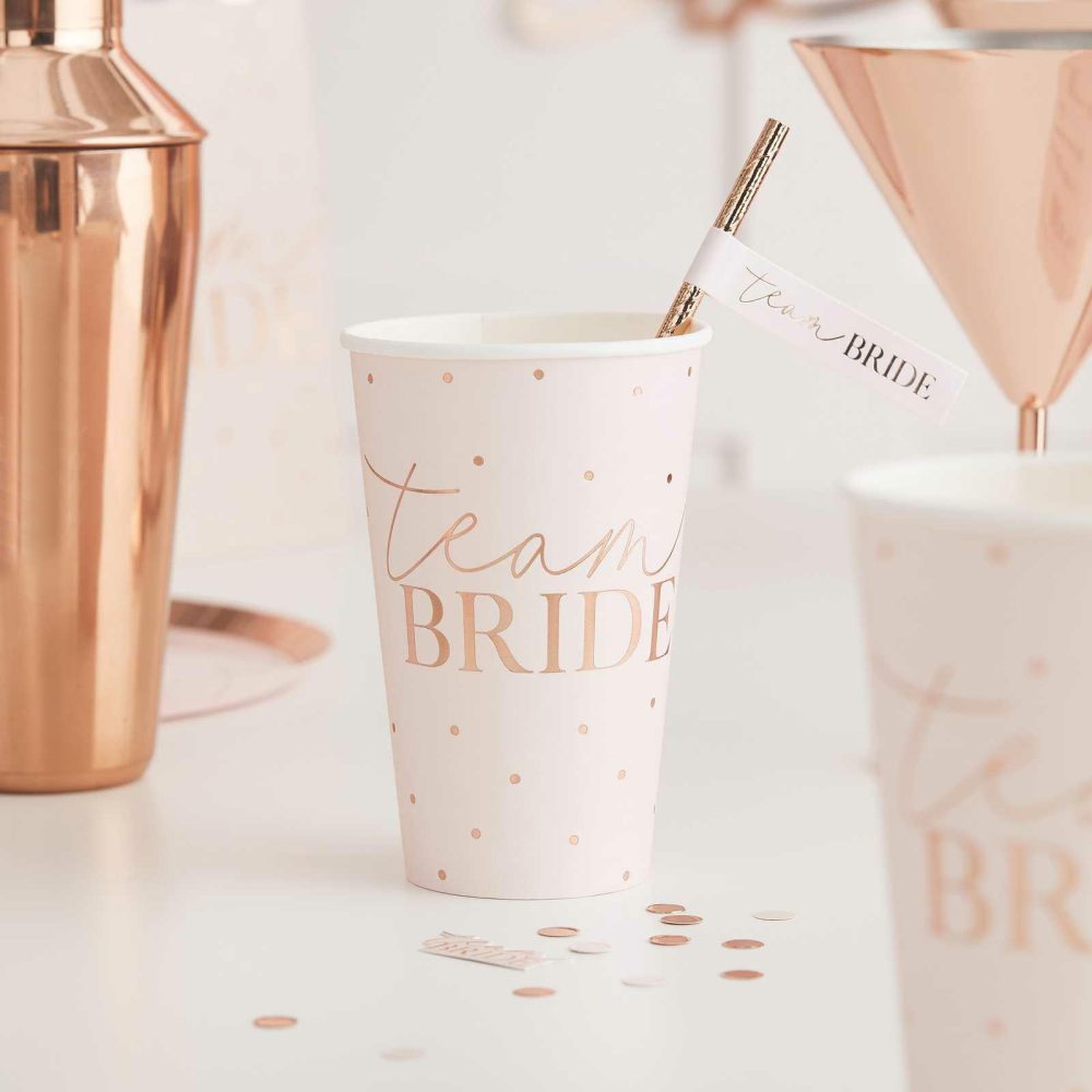 Paper Cups |   Rose Gold Team Bride Large Bachelorette Party Cups Paper Cups Paper Cups