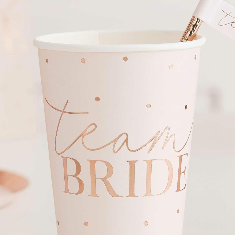 Paper Cups |   Rose Gold Team Bride Large Bachelorette Party Cups Paper Cups Paper Cups