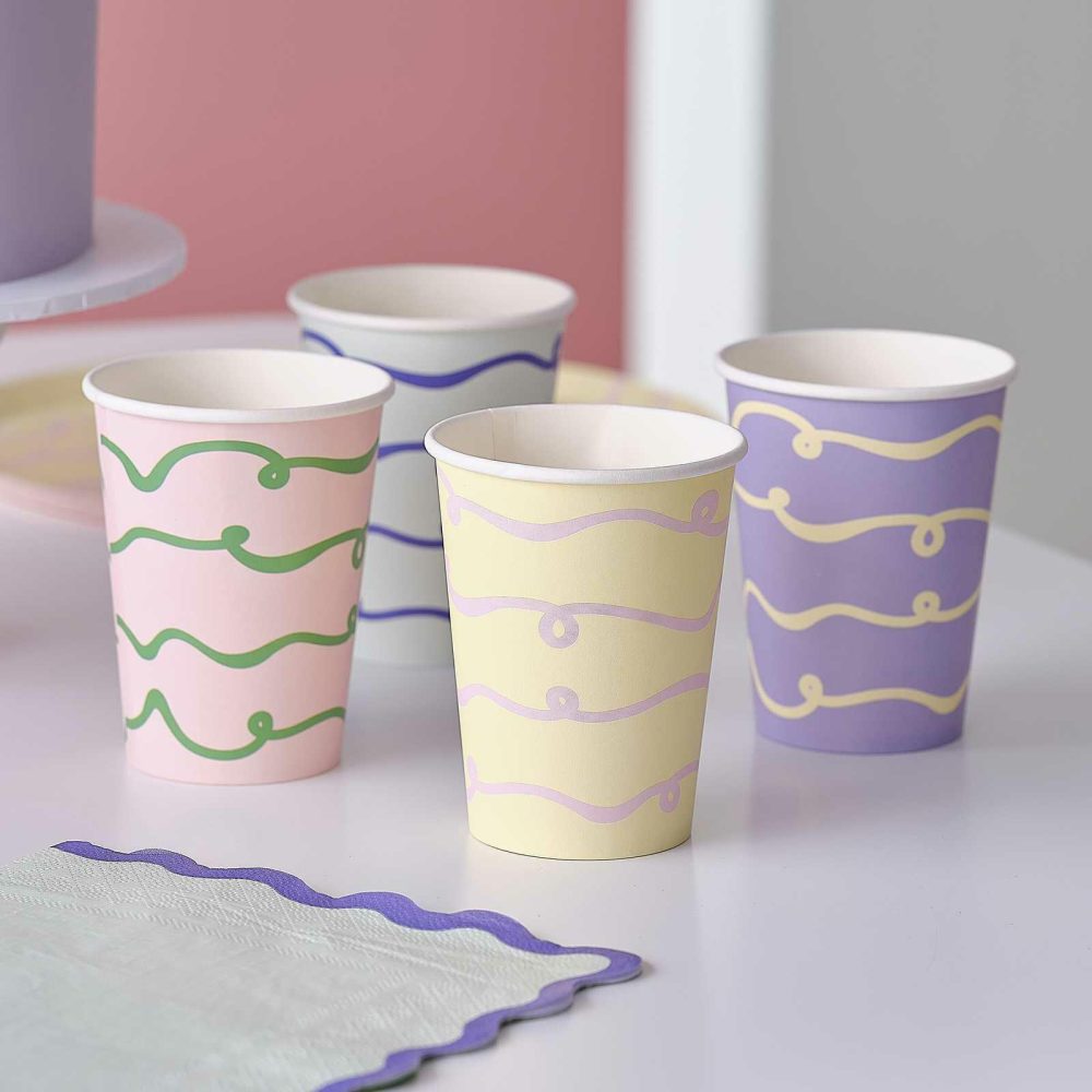 Paper Cups |   Wavy Pastel Party Cups Paper Cups Paper Cups