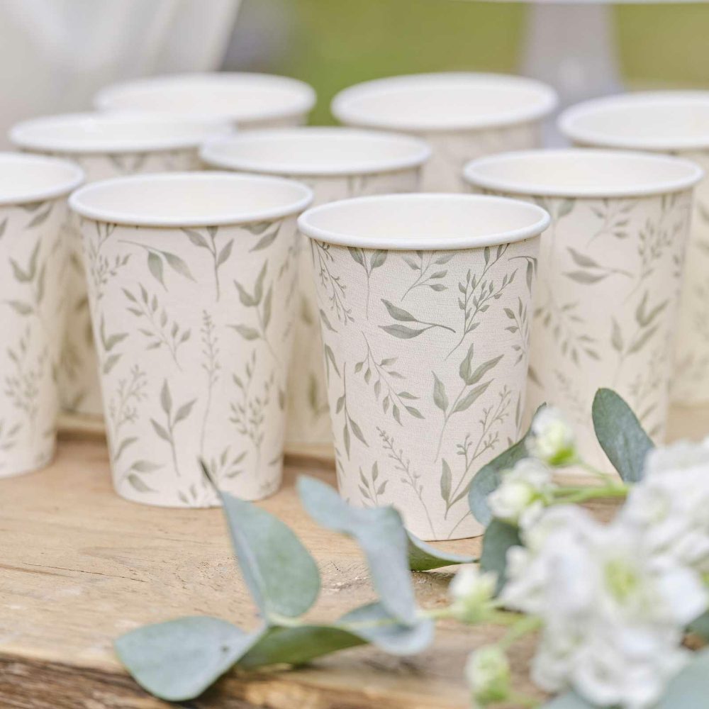 Paper Cups |   White And Green Christening Paper Cups Paper Cups Paper Cups