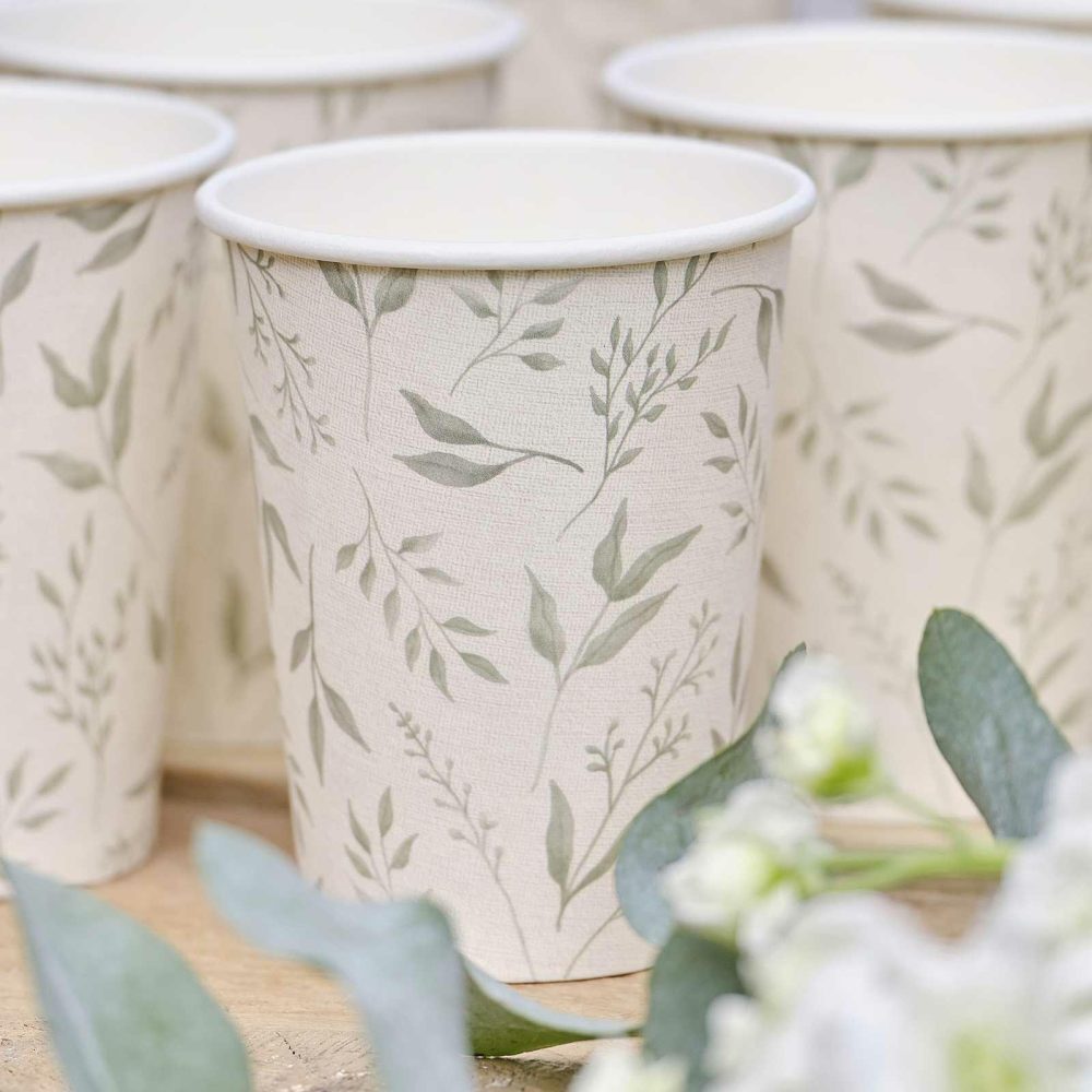 Paper Cups |   White And Green Christening Paper Cups Paper Cups Paper Cups