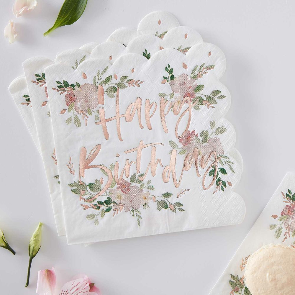 Paper Napkins |   Floral Happy Birthday Napkins Paper Napkins Paper Napkins