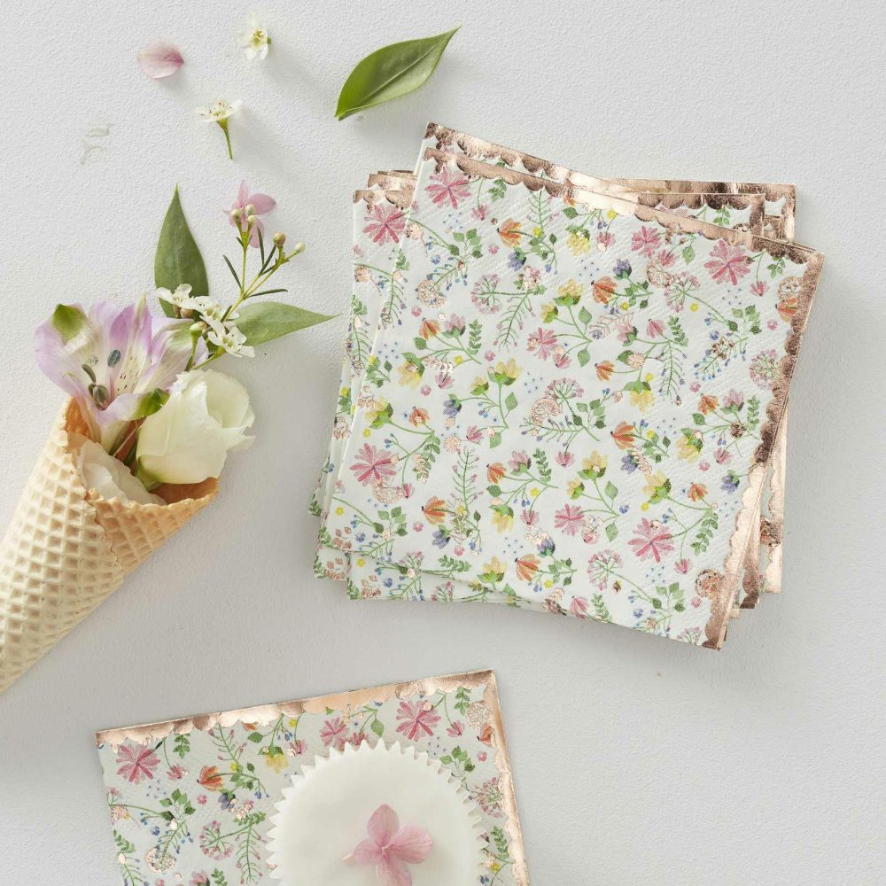 Paper Napkins |   Floral Napkins Rose Gold Foiled Paper Napkins Paper Napkins