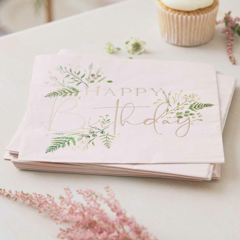 Paper Napkins |   Floral Pink Happy Birthday Napkins Paper Napkins Paper Napkins