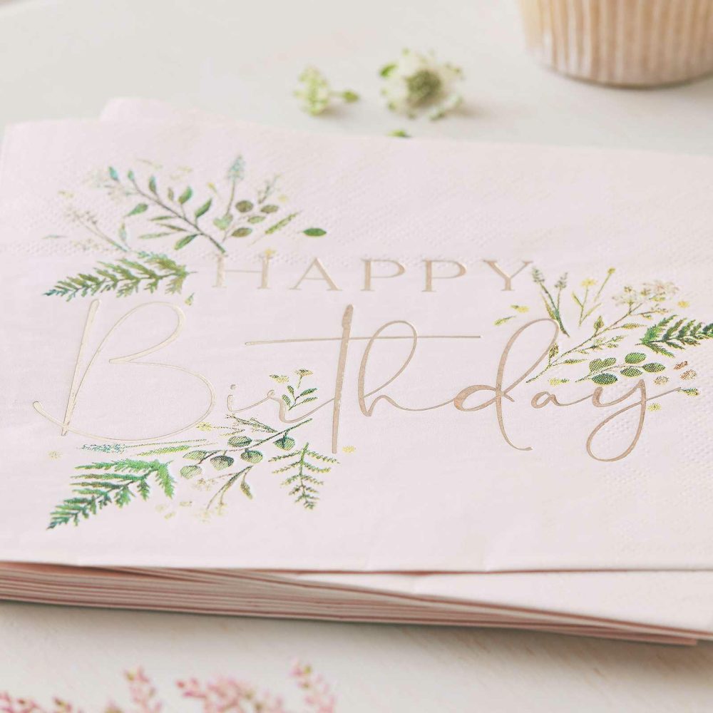 Paper Napkins |   Floral Pink Happy Birthday Napkins Paper Napkins Paper Napkins