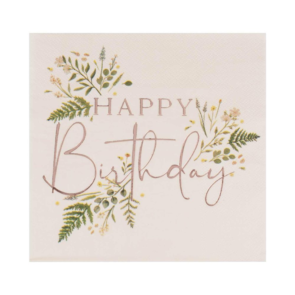 Paper Napkins |   Floral Pink Happy Birthday Napkins Paper Napkins Paper Napkins