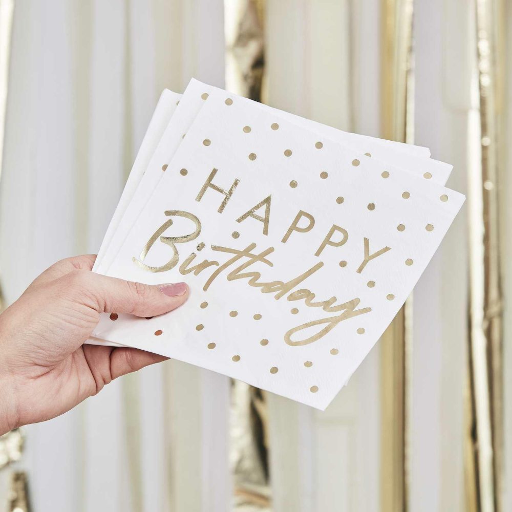 Paper Napkins |   Gold Foiled Happy Birthday Paper Napkins Paper Napkins Paper Napkins