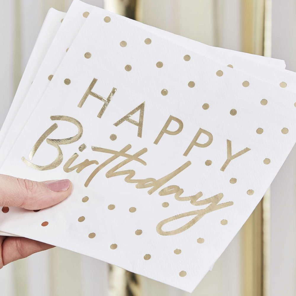 Paper Napkins |   Gold Foiled Happy Birthday Paper Napkins Paper Napkins Paper Napkins