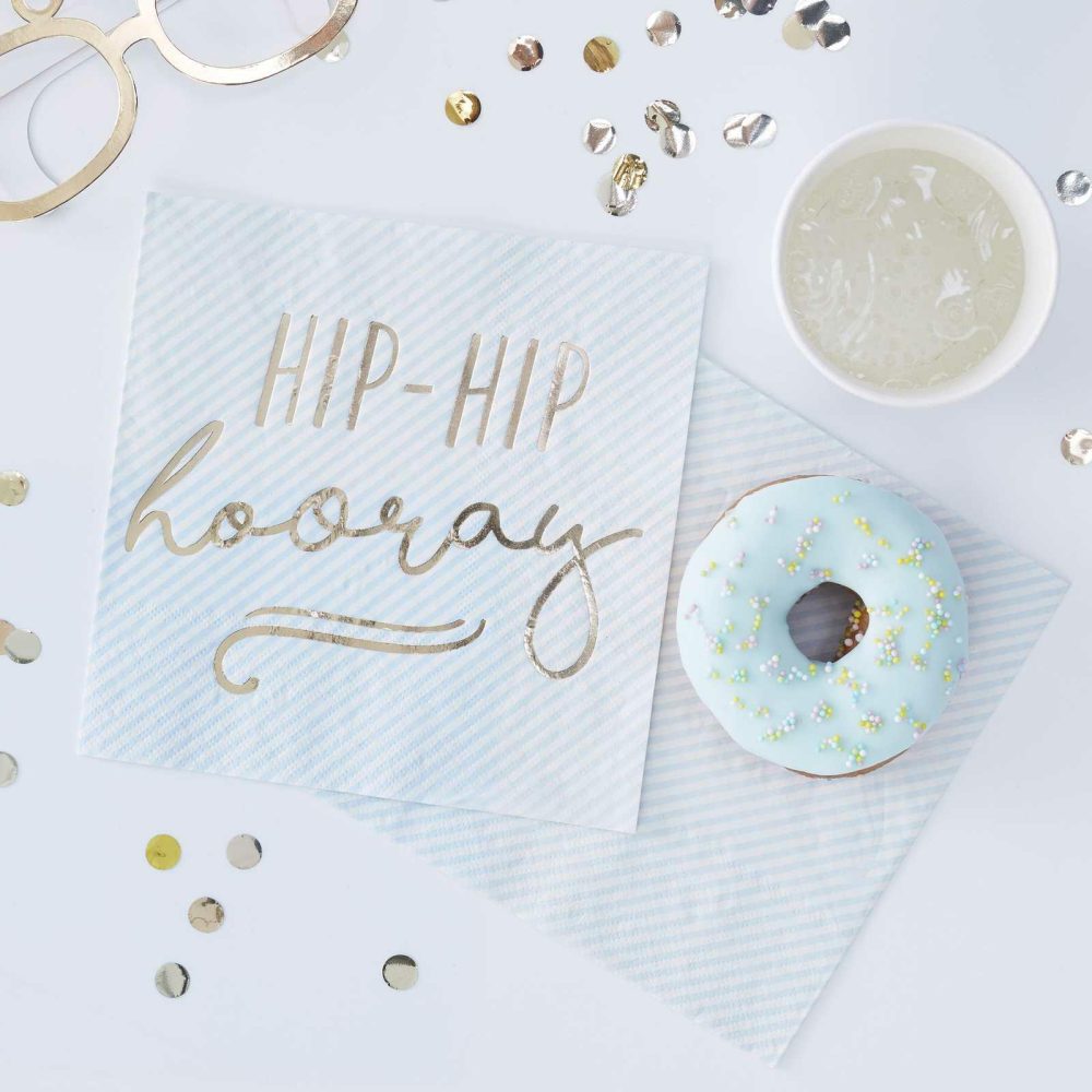 Paper Napkins |   Gold Foiled Hip Hip Hooray Blue Paper Napkins Paper Napkins Paper Napkins