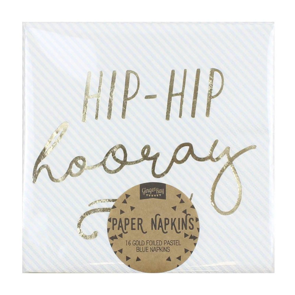 Paper Napkins |   Gold Foiled Hip Hip Hooray Blue Paper Napkins Paper Napkins Paper Napkins