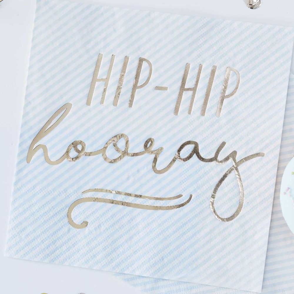 Paper Napkins |   Gold Foiled Hip Hip Hooray Blue Paper Napkins Paper Napkins Paper Napkins