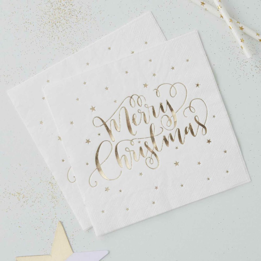 Paper Napkins |   Gold Foiled Merry Christmas Napkins Paper Napkins Paper Napkins