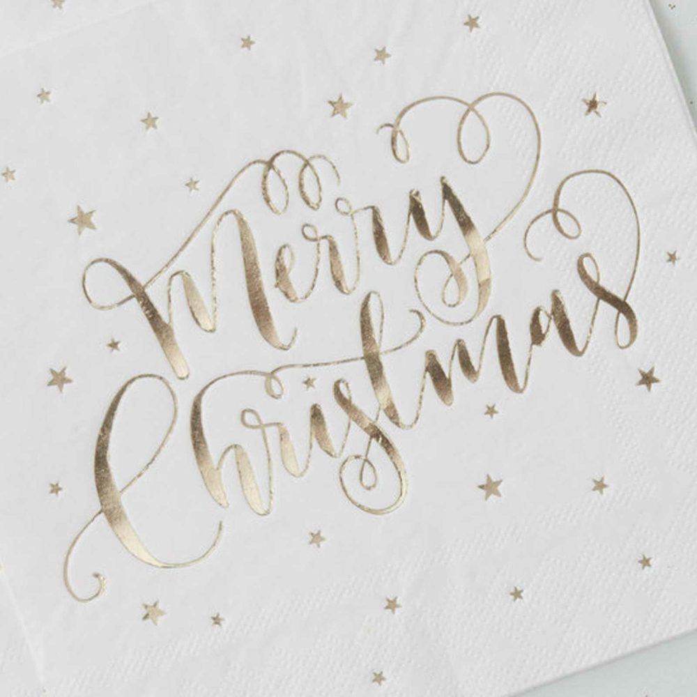 Paper Napkins |   Gold Foiled Merry Christmas Napkins Paper Napkins Paper Napkins