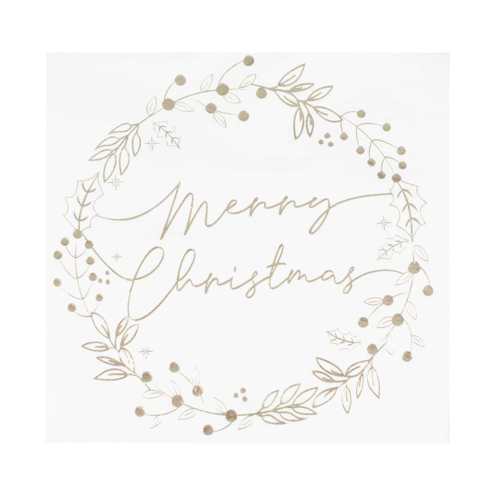 Paper Napkins |   Gold Foiled Merry Christmas Wreath Christmas Napkins Paper Napkins Paper Napkins