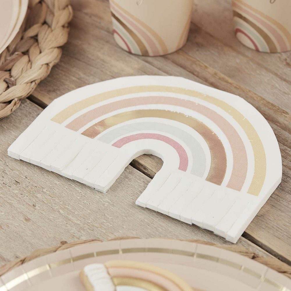 Paper Napkins |   Gold Foiled Natural Rainbow Fringe Napkins Paper Napkins Paper Napkins