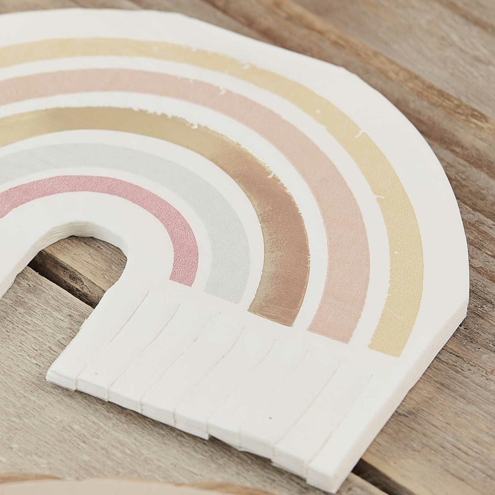 Paper Napkins |   Gold Foiled Natural Rainbow Fringe Napkins Paper Napkins Paper Napkins