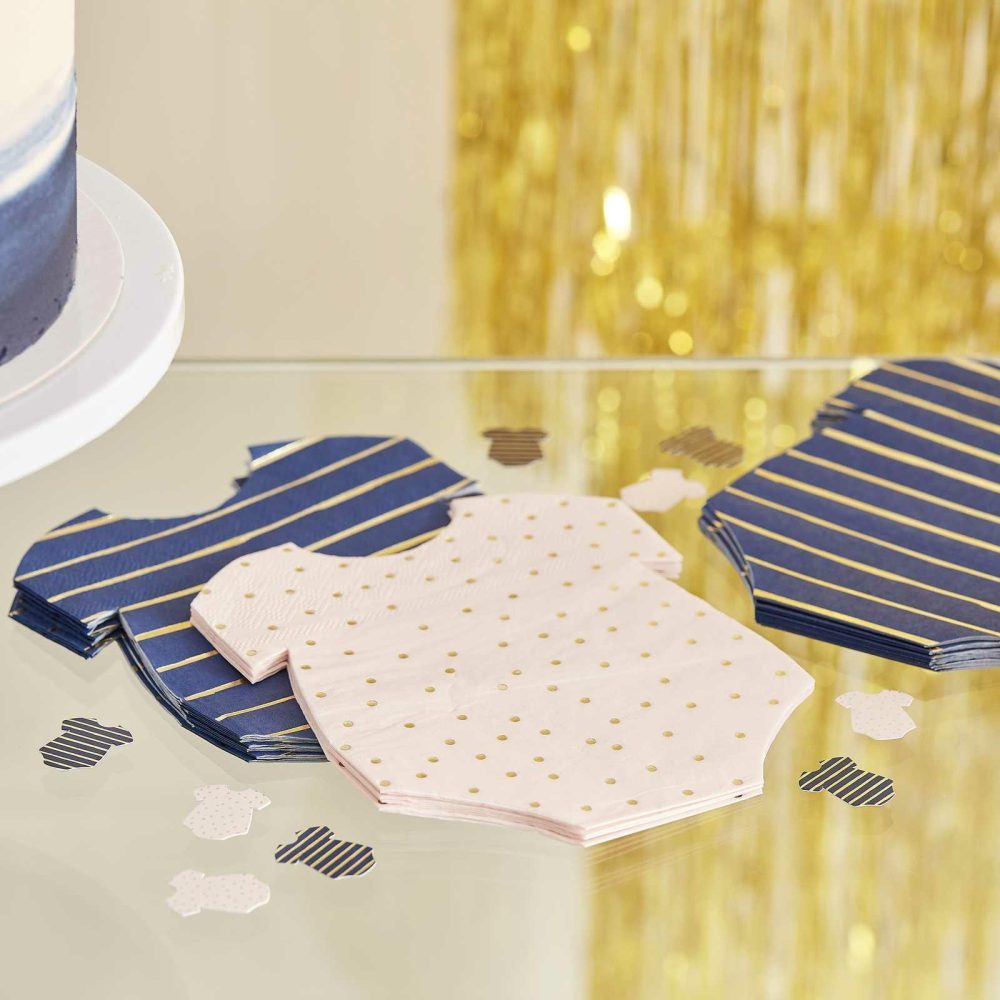 Paper Napkins |   Gold Foiled Pink And Navy Baby Grow Gender Reveal Party Napkins Paper Napkins Paper Napkins