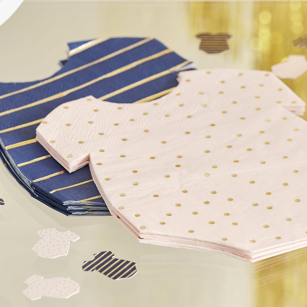 Paper Napkins |   Gold Foiled Pink And Navy Baby Grow Gender Reveal Party Napkins Paper Napkins Paper Napkins