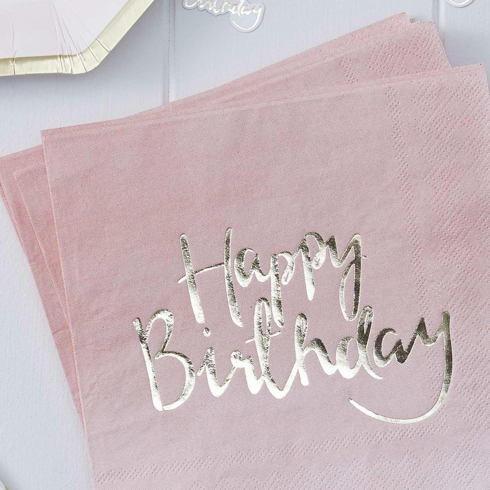 Paper Napkins |   Gold Foiled Pink Ombre Happy Birthday Napkins Paper Napkins Paper Napkins