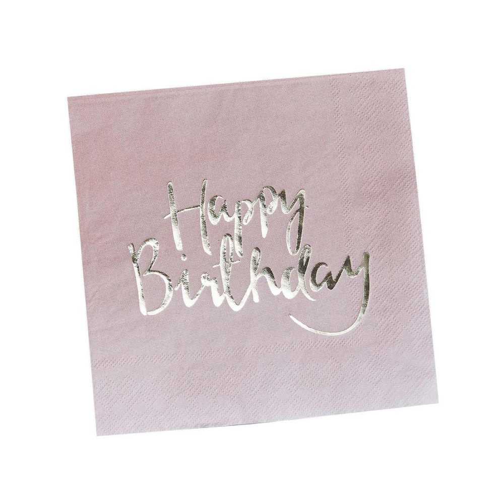 Paper Napkins |   Gold Foiled Pink Ombre Happy Birthday Napkins Paper Napkins Paper Napkins