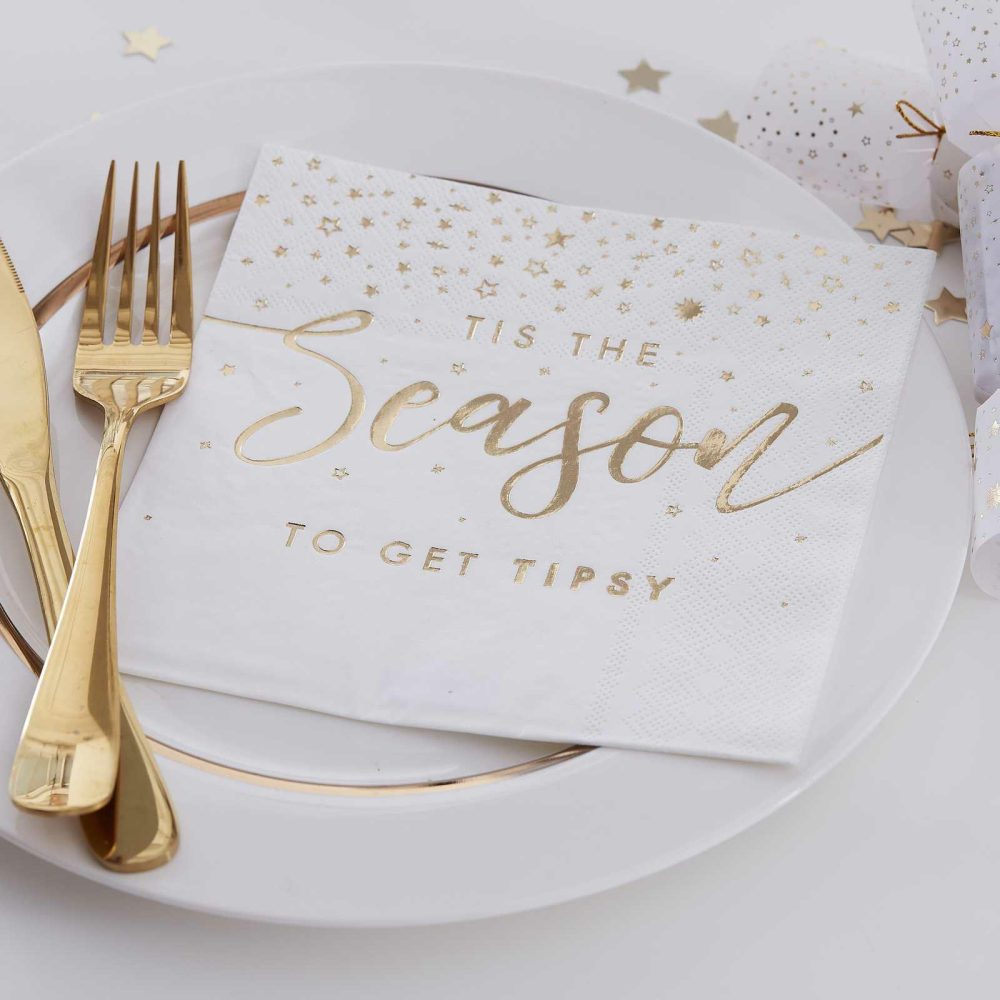 Paper Napkins |   Gold Foiled Tis The Season To Get Tipsy Paper Napkins – Gold Glitter Paper Napkins Paper Napkins