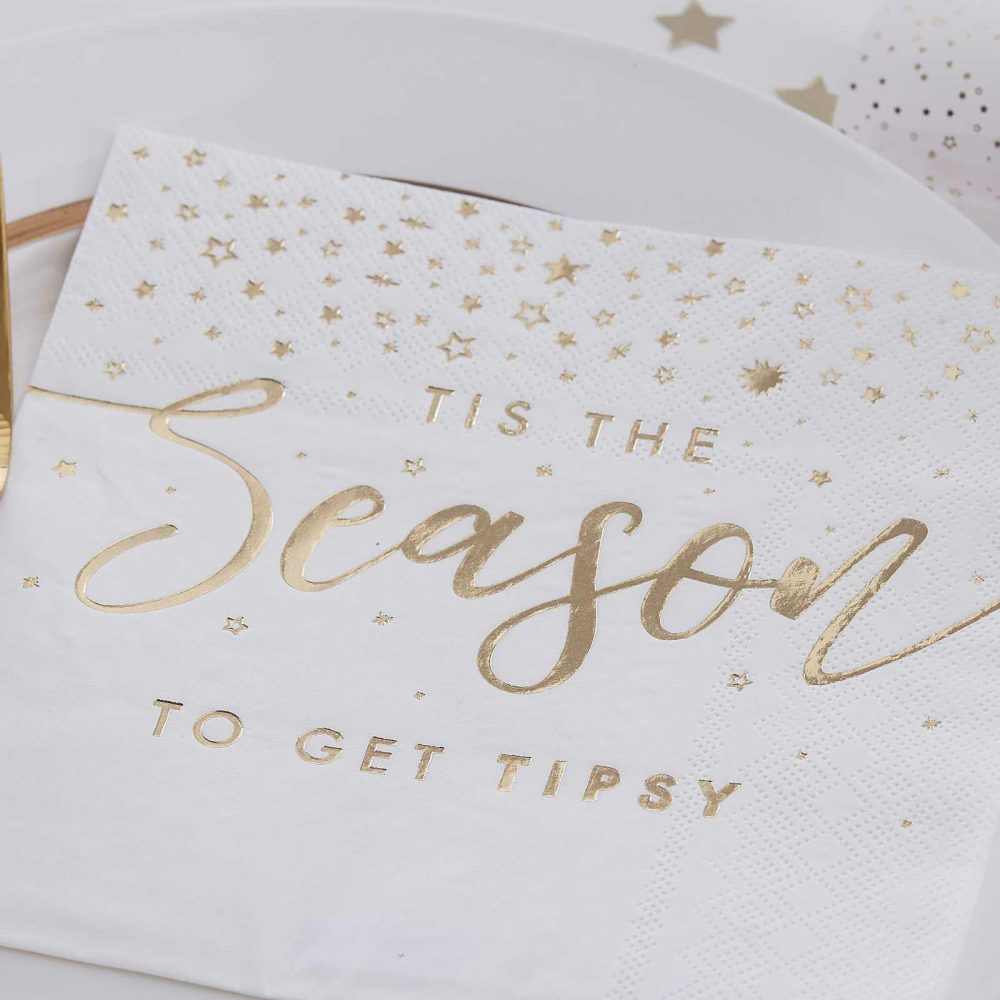 Paper Napkins |   Gold Foiled Tis The Season To Get Tipsy Paper Napkins – Gold Glitter Paper Napkins Paper Napkins