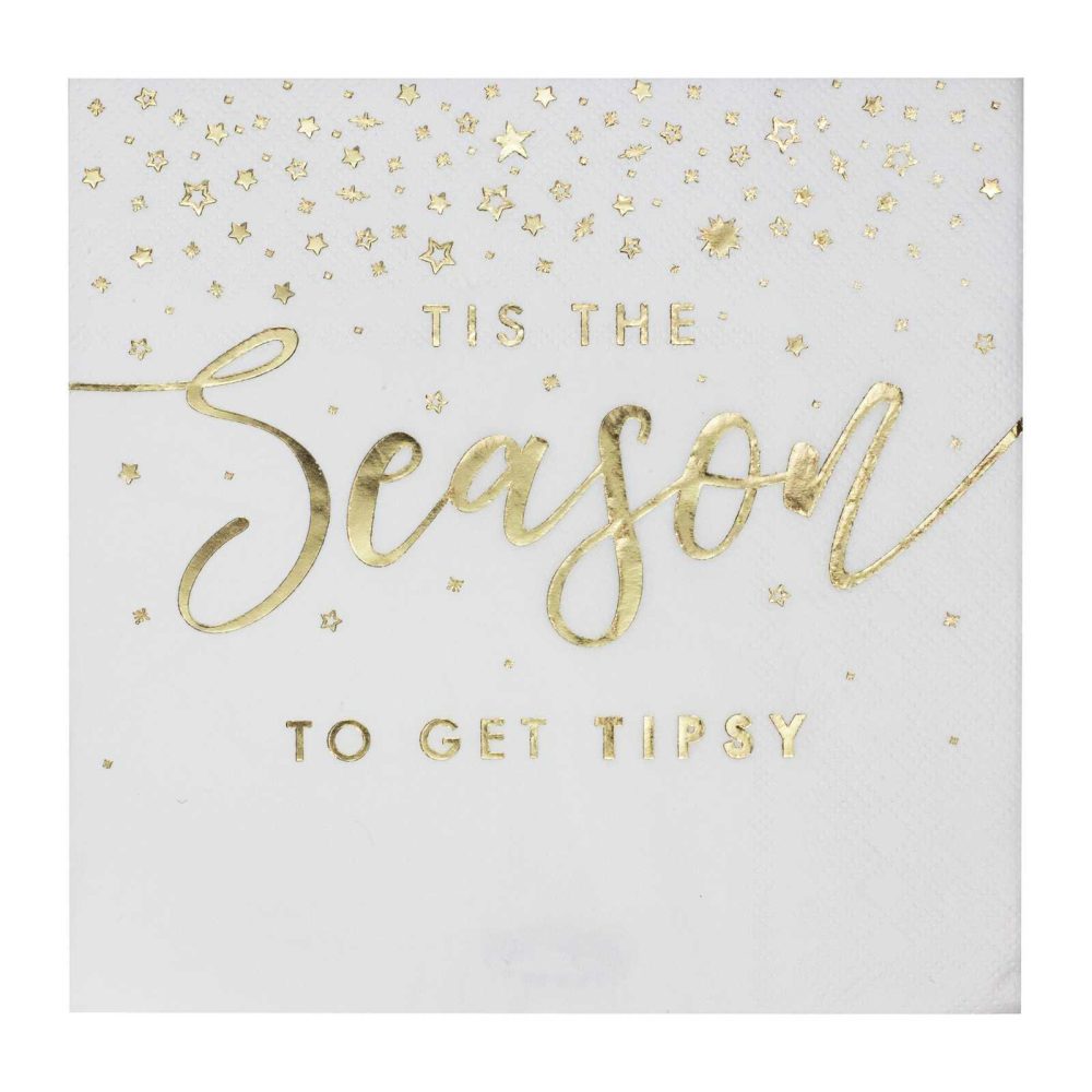 Paper Napkins |   Gold Foiled Tis The Season To Get Tipsy Paper Napkins – Gold Glitter Paper Napkins Paper Napkins