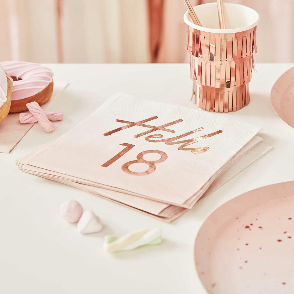 Paper Napkins |   Hello 18Th Birthday Party Napkins Rose Gold Paper Napkins Paper Napkins