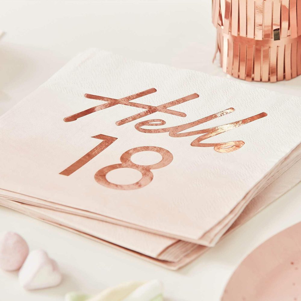 Paper Napkins |   Hello 18Th Birthday Party Napkins Rose Gold Paper Napkins Paper Napkins