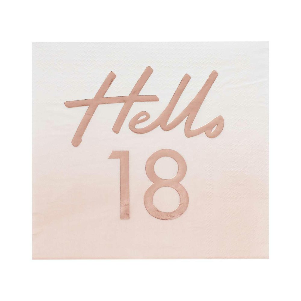 Paper Napkins |   Hello 18Th Birthday Party Napkins Rose Gold Paper Napkins Paper Napkins