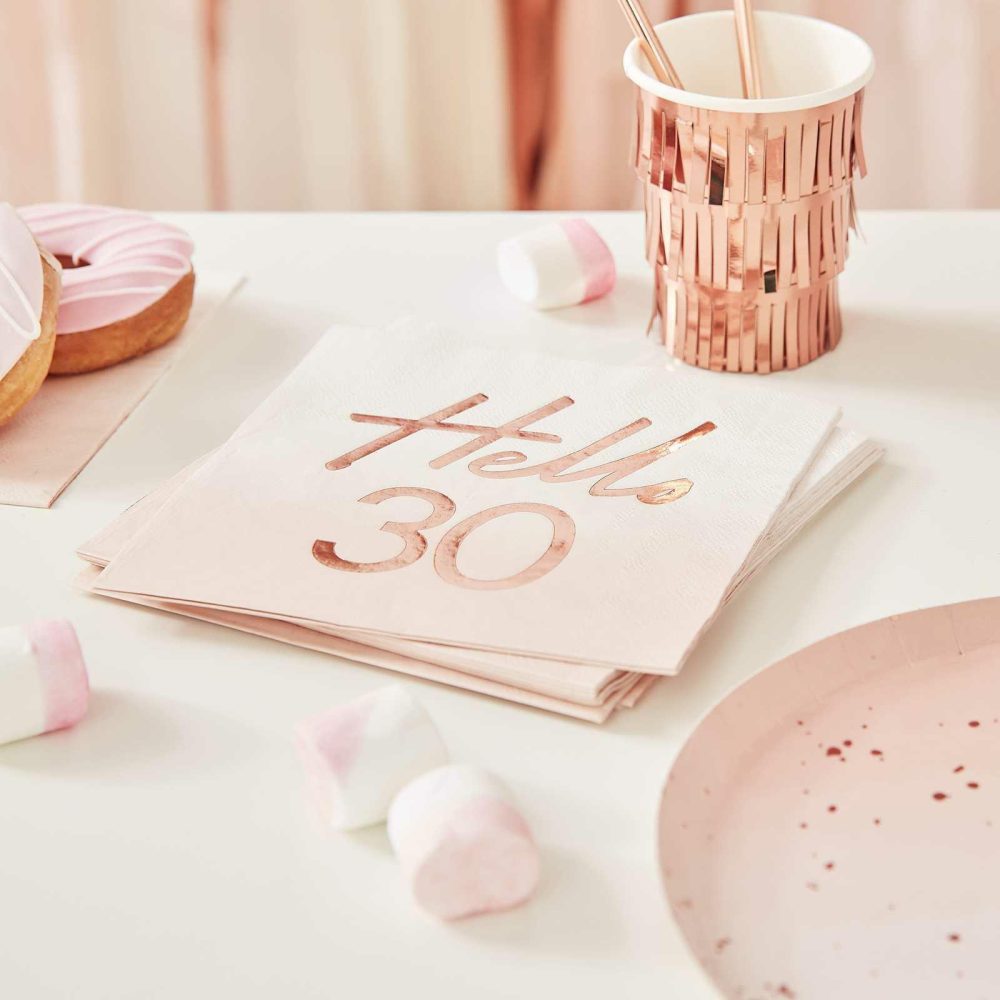 Paper Napkins |   Hello 30Th Birthday Party Napkins Rose Gold Paper Napkins Paper Napkins