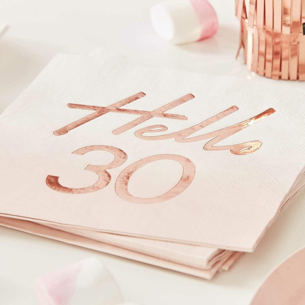 Paper Napkins |   Hello 30Th Birthday Party Napkins Rose Gold Paper Napkins Paper Napkins