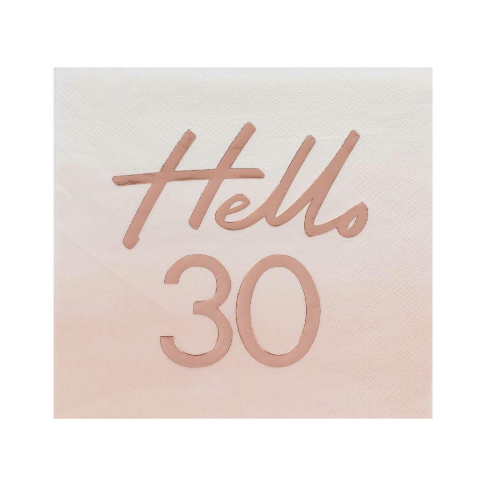 Paper Napkins |   Hello 30Th Birthday Party Napkins Rose Gold Paper Napkins Paper Napkins