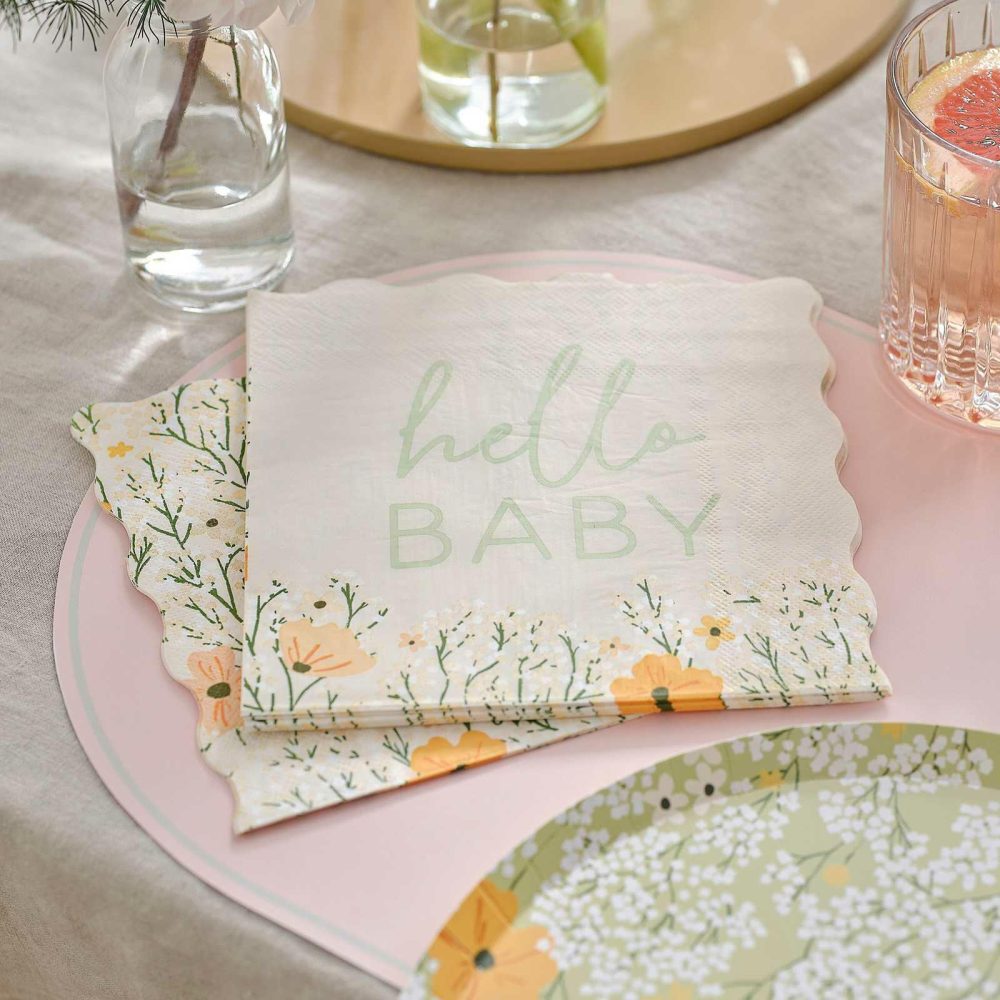 Paper Napkins |   Hello Baby Floral Baby Shower Napkins Paper Napkins Paper Napkins