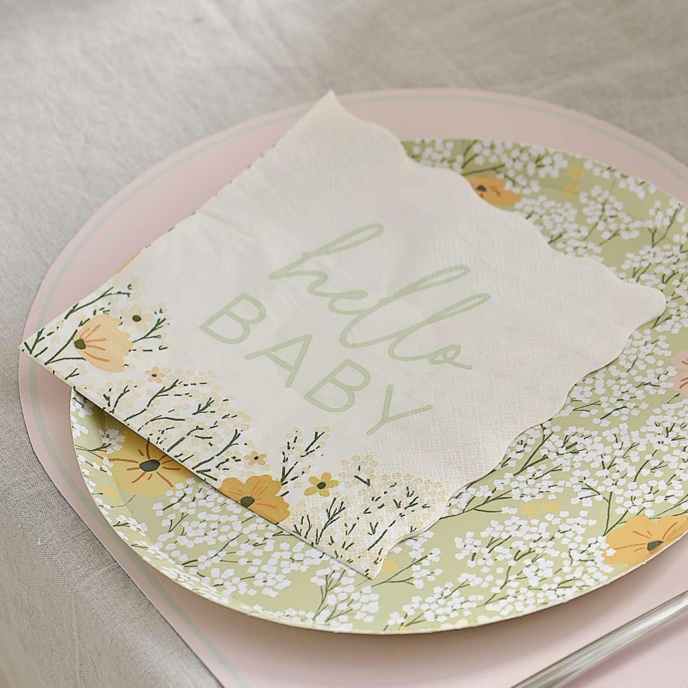 Paper Napkins |   Hello Baby Floral Baby Shower Napkins Paper Napkins Paper Napkins