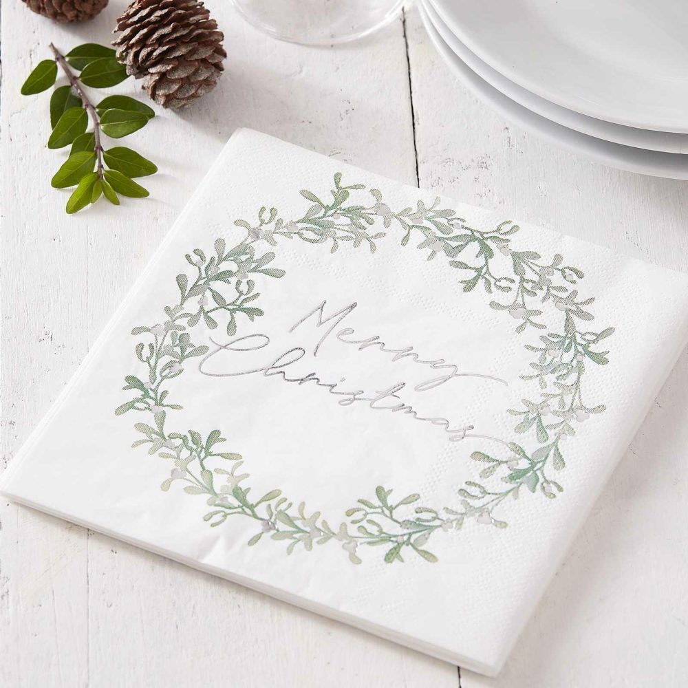 Paper Napkins |   Merry Christmas Mistletoe Wreath Christmas Napkins Paper Napkins Paper Napkins