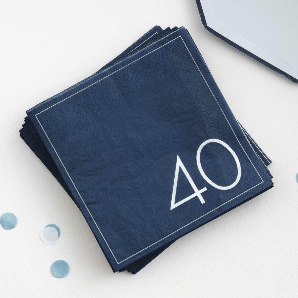 Paper Napkins |   Navy 40Th Birthday Milestone Paper Napkins Paper Napkins Paper Napkins