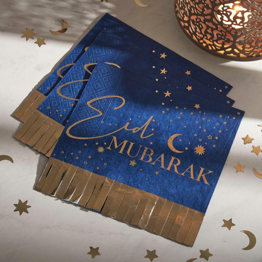 Paper Napkins |   Navy & Gold Eid Mubarak Fringe Napkin Paper Napkins Paper Napkins