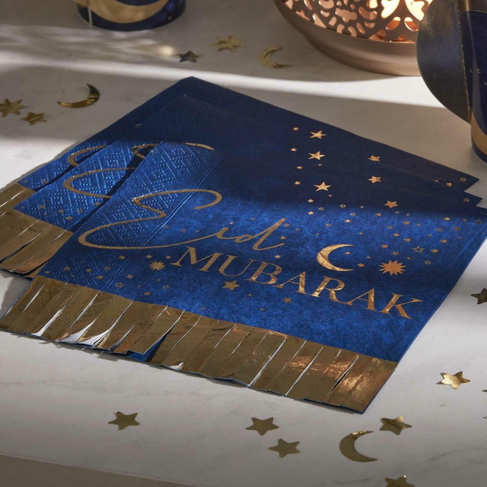 Paper Napkins |   Navy & Gold Eid Mubarak Fringe Napkin Paper Napkins Paper Napkins