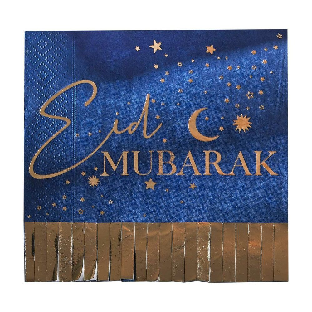 Paper Napkins |   Navy & Gold Eid Mubarak Fringe Napkin Paper Napkins Paper Napkins