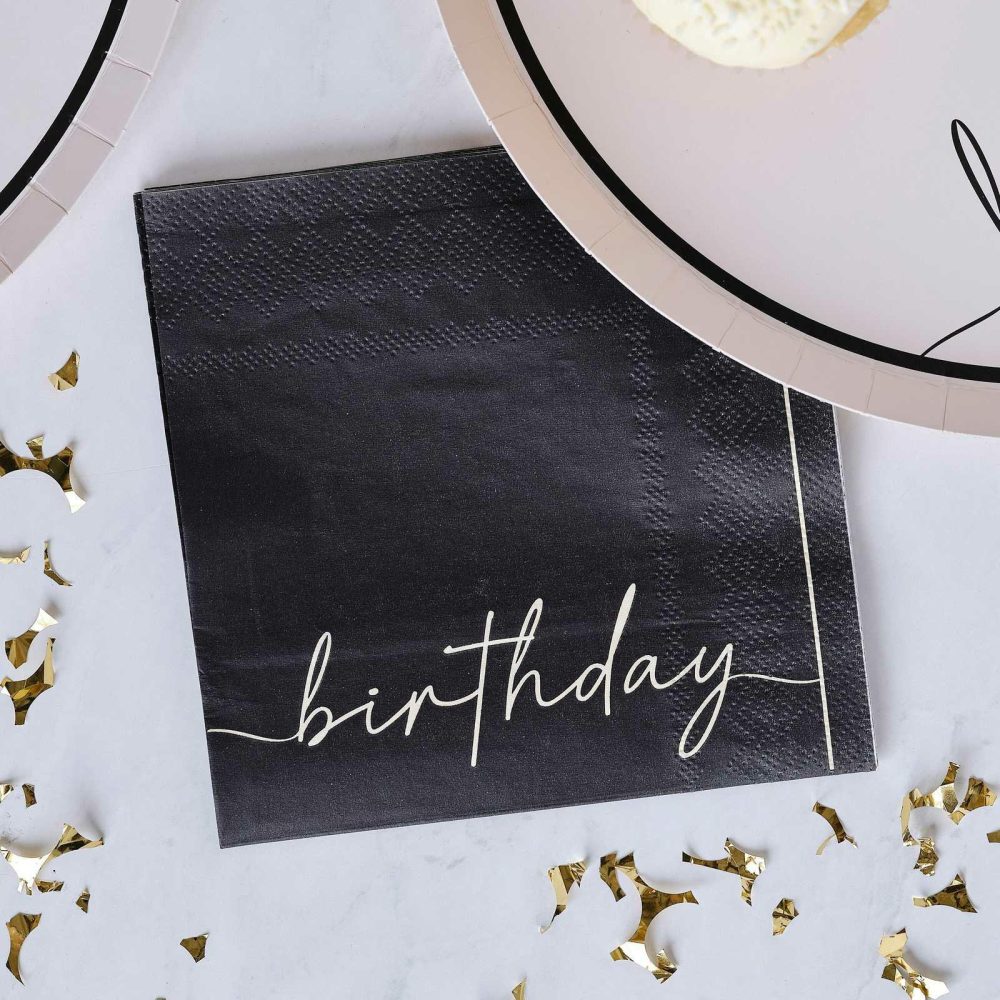 Paper Napkins |   Nude And Black Happy Birthday Birthday Paper Party Napkins Paper Napkins Paper Napkins