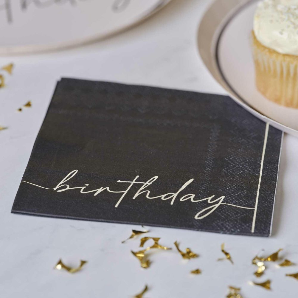 Paper Napkins |   Nude And Black Happy Birthday Birthday Paper Party Napkins Paper Napkins Paper Napkins