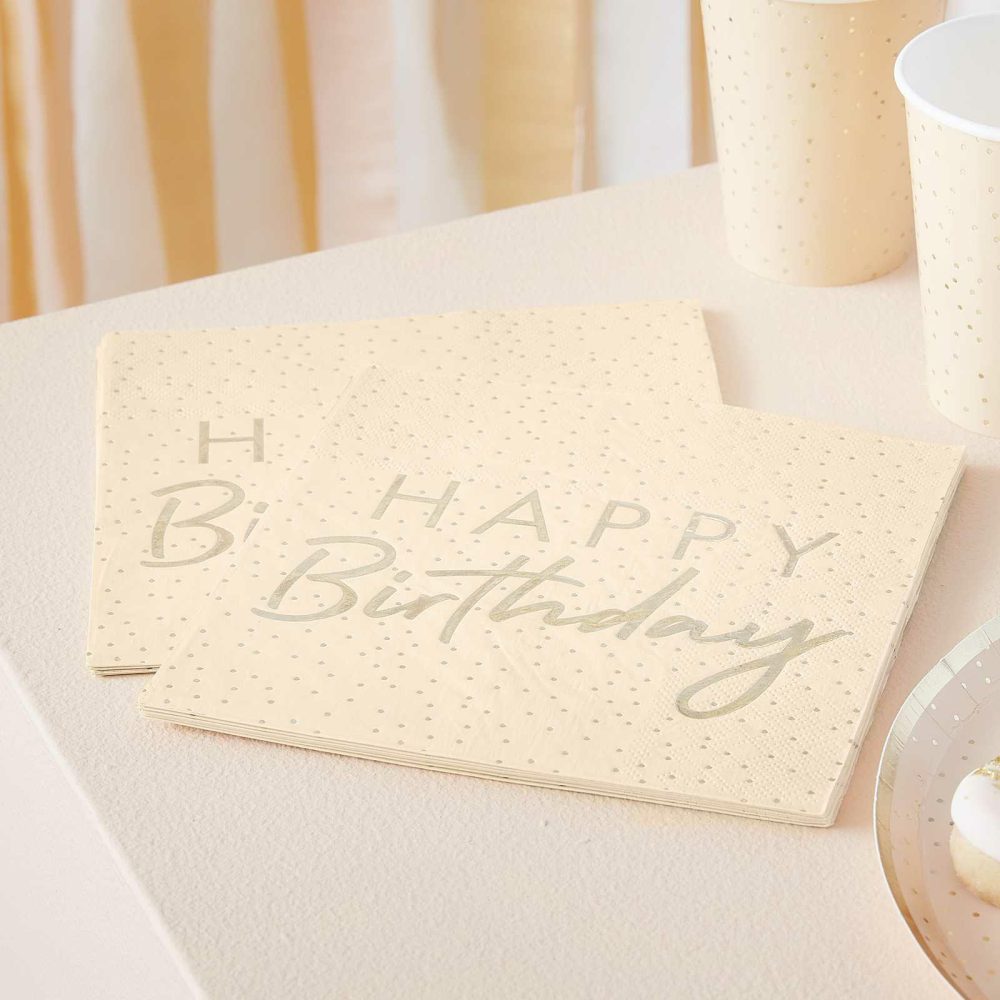 Paper Napkins |   Peach And Gold Happy Birthday Paper Napkins Paper Napkins Paper Napkins