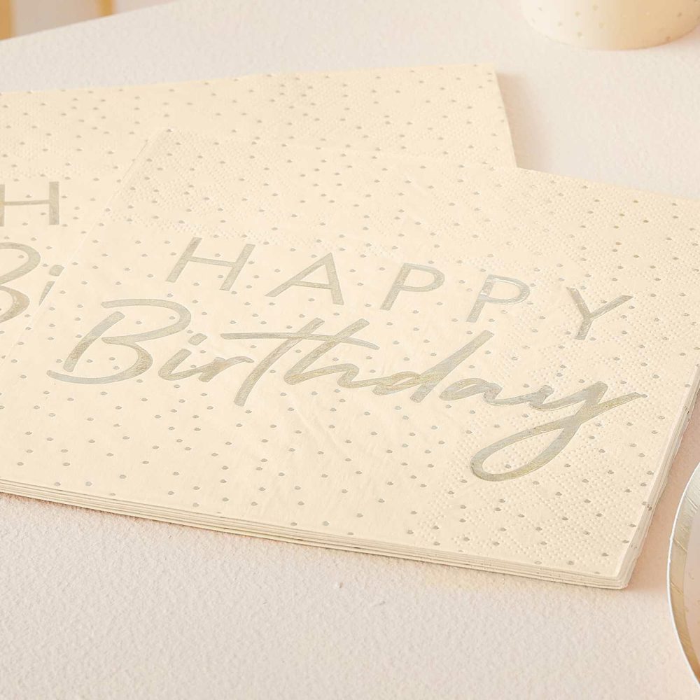 Paper Napkins |   Peach And Gold Happy Birthday Paper Napkins Paper Napkins Paper Napkins