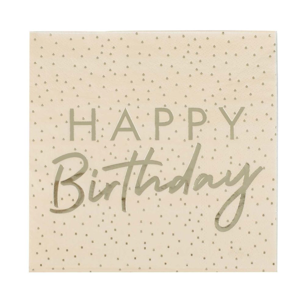 Paper Napkins |   Peach And Gold Happy Birthday Paper Napkins Paper Napkins Paper Napkins