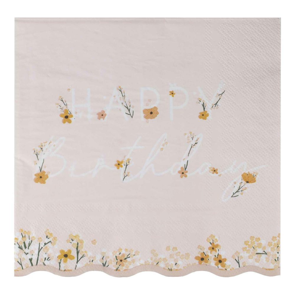 Paper Napkins |   Pink Floral Birthday Napkins Paper Napkins Paper Napkins